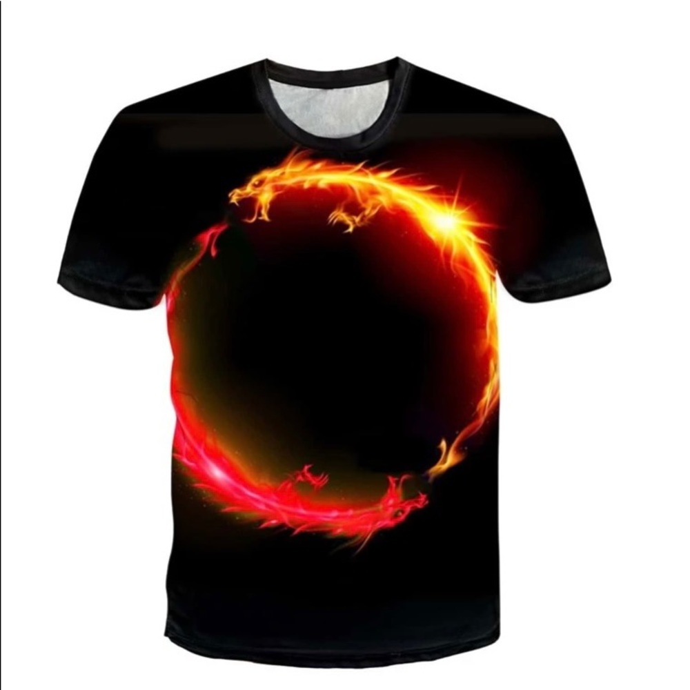 Men Dragon Print Crew Neck Tee